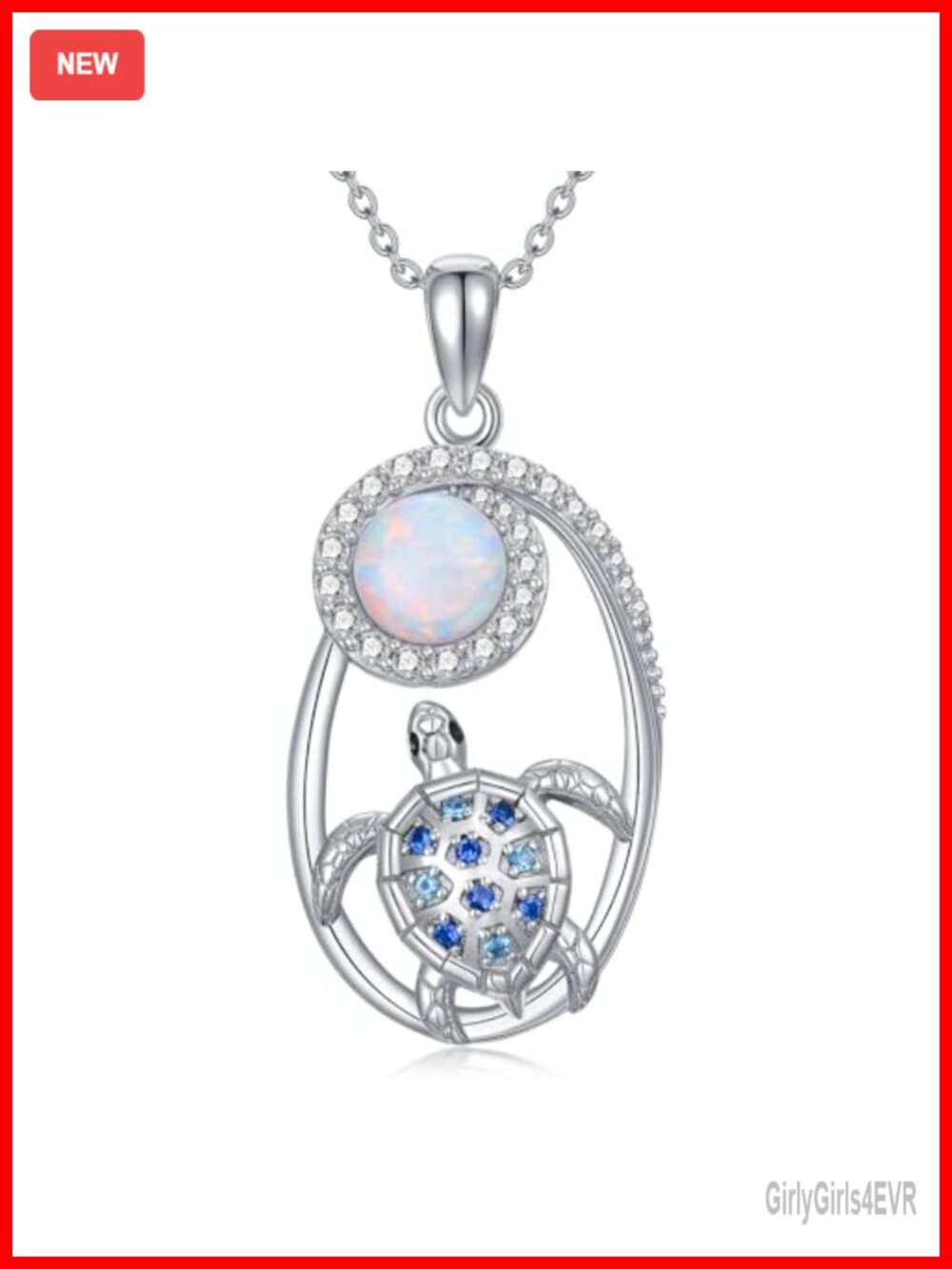 Opal Turtle Pendant Necklace 925 Sterling Silver Adjustable 18+2" Chain